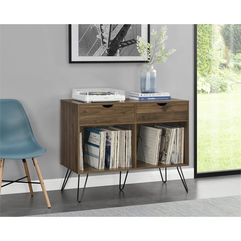 Novogratz Concord Turntable Stand with Drawers in Walnut