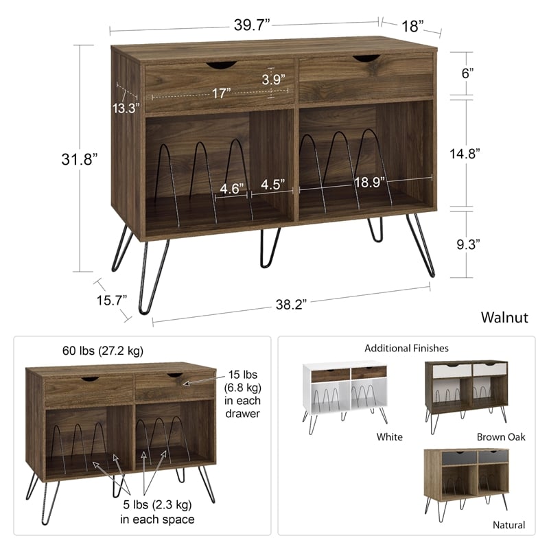 Novogratz Concord Turntable Stand with Drawers in Walnut