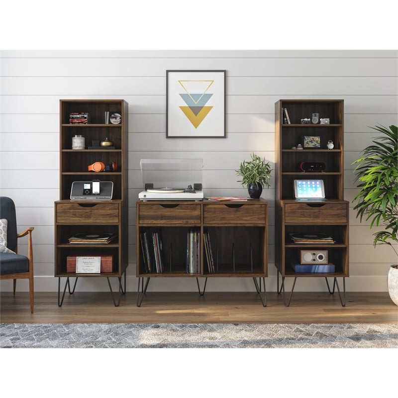 Novogratz Concord Turntable Stand with Drawers in Walnut