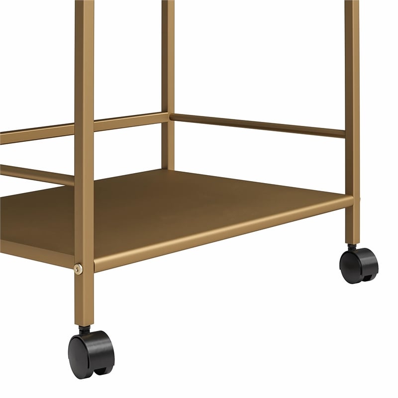 Novogratz Helix 3 Shelf Metal Rolling Utility Cart in Gold