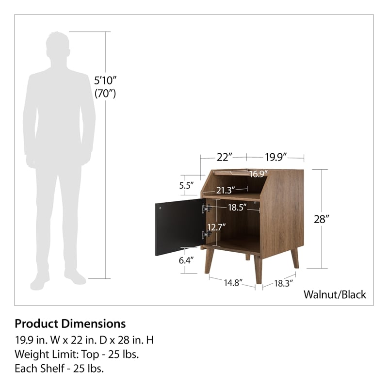 Novogratz Magnolia Laminated Engineered Wood End Table in Walnut/Black