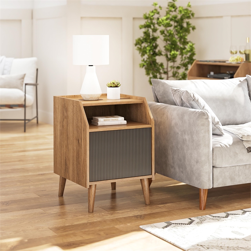 Novogratz Magnolia Laminated Engineered Wood End Table in Walnut/Black