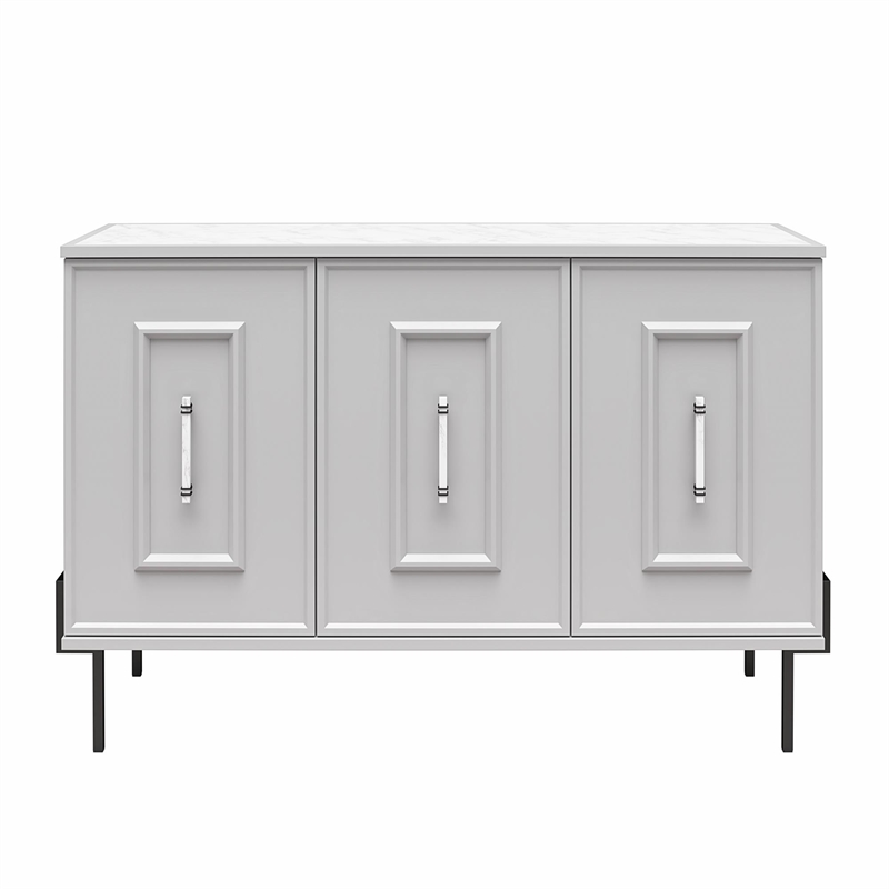 CosmoLiving by Cosmopolitan Liberty 3 Door Accent Cabinet Dove Gray w/Marble Top