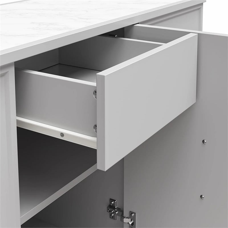 CosmoLiving by Cosmopolitan Liberty 3 Door Accent Cabinet Dove Gray w/Marble Top