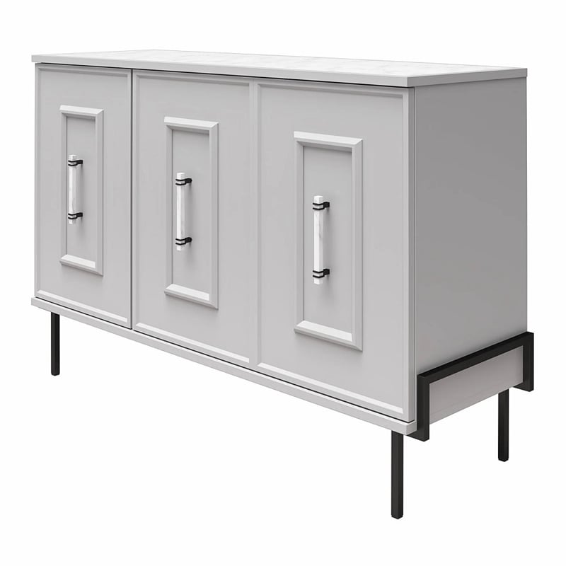 CosmoLiving by Cosmopolitan Liberty 3 Door Accent Cabinet Dove Gray w/Marble Top