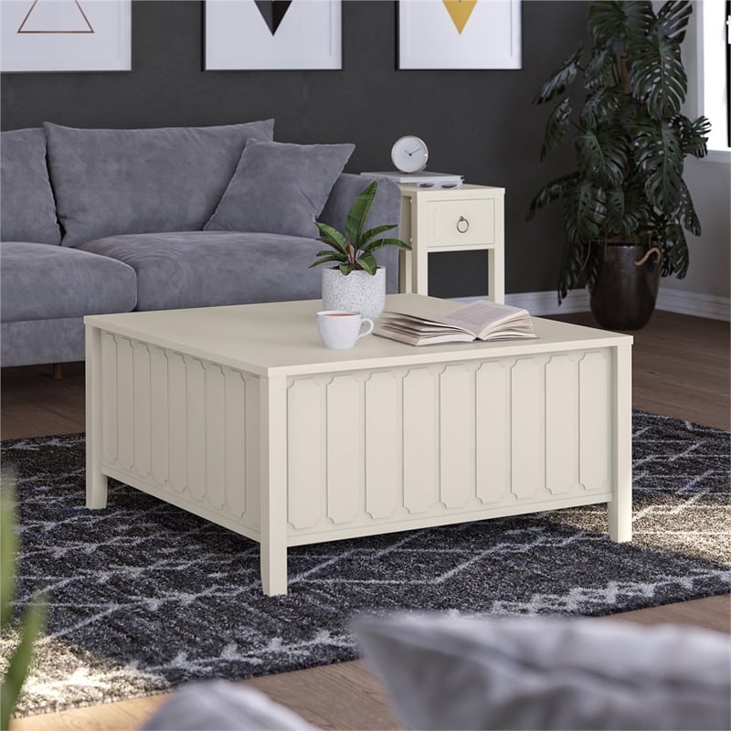 Novogratz Her Majesty Engineered Wood Lift-Top Coffee Table in White