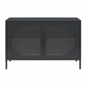 Mr. Kate Luna Wide 2-Door Accent Metal Cabinet with Fluted Glass in Black