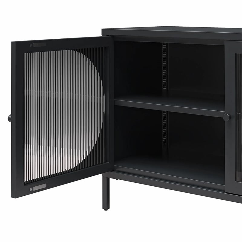 Mr. Kate Luna Wide 2-Door Accent Metal Cabinet with Fluted Glass in Black
