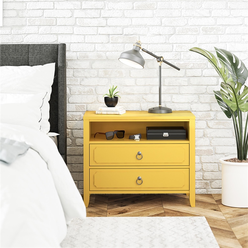 Novogratz Her Majesty 2-Drawers Bedroom Nightstand in Mustard Yellow