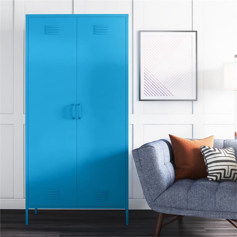 Novogratz Cache 2-Doors Tall Metal Locker Style Storage Cabinet in Blue