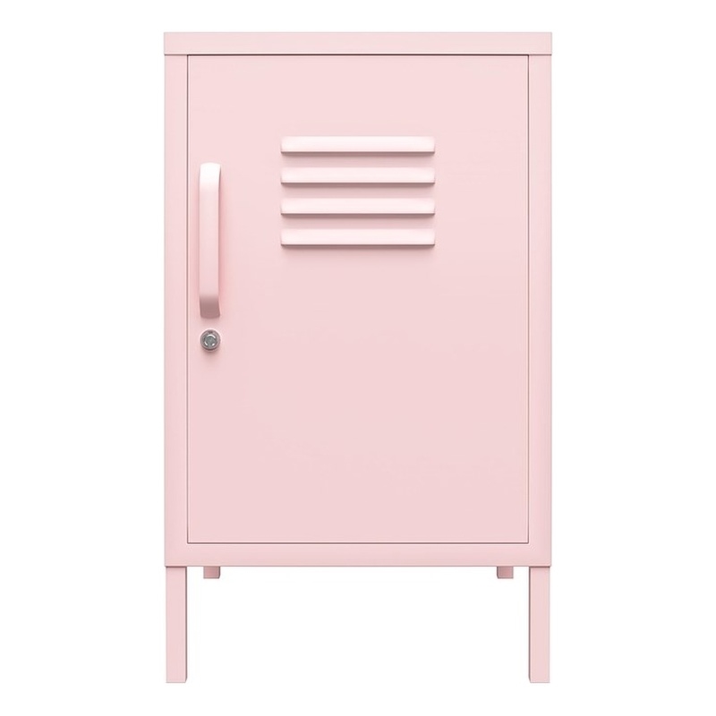 Novogratz Cache Metal Locker Style Livingroom End Table in Bashful Pink