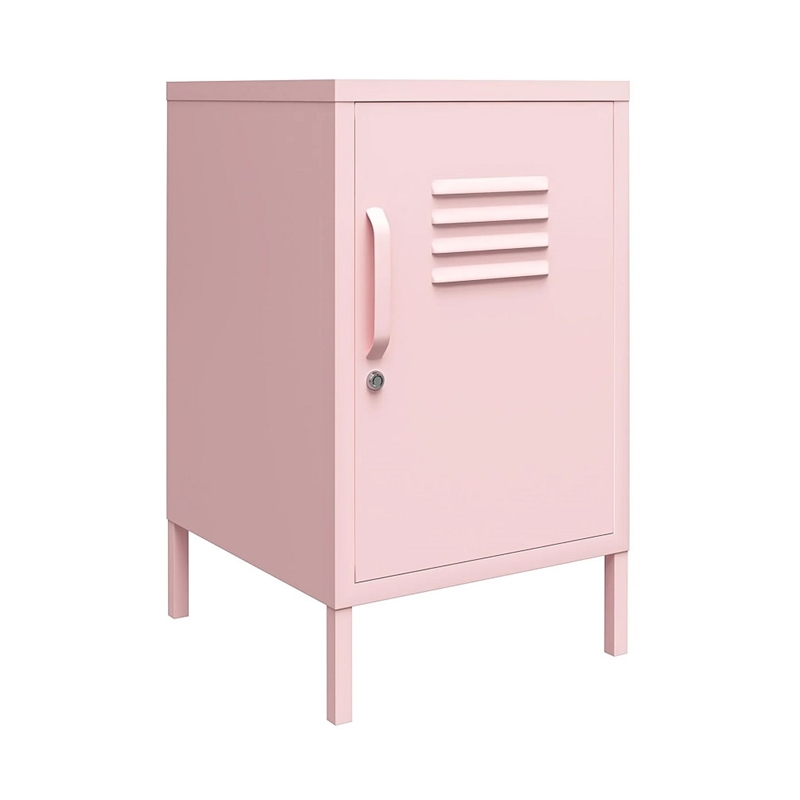 Novogratz Cache Metal Locker Style Livingroom End Table in Bashful Pink