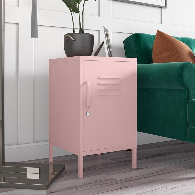 Novogratz Cache Metal Locker Style Livingroom End Table in Bashful Pink