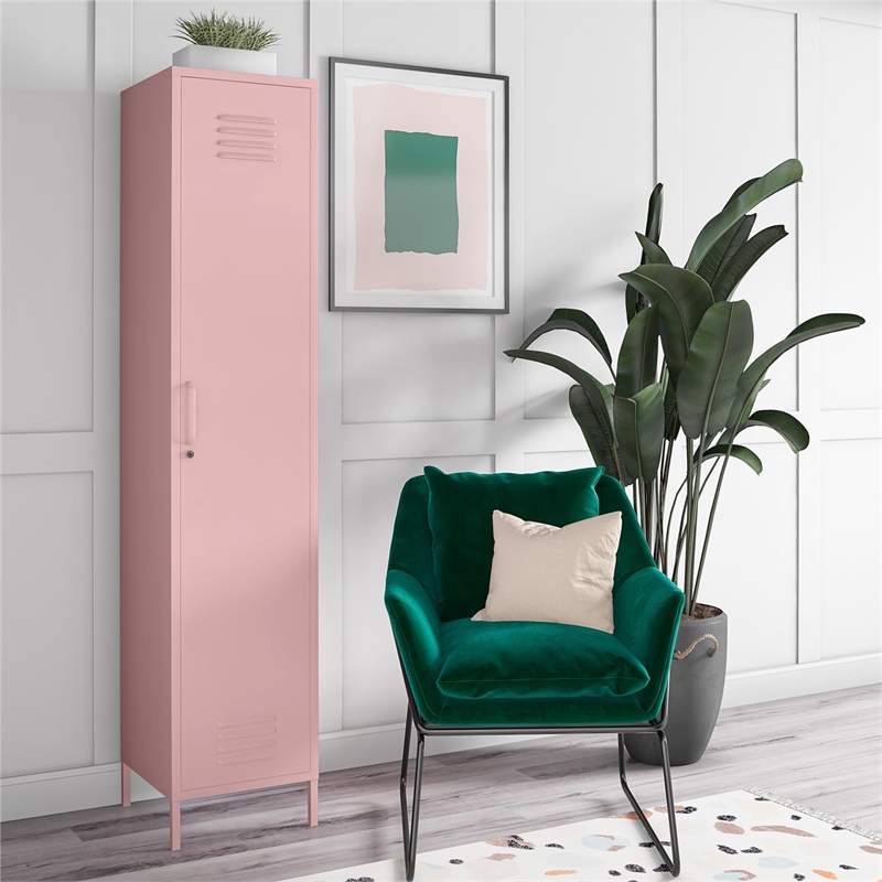 Novogratz Cache 1-Door Tall Metal Locker Style Storage Cabinet in Bashful Pink