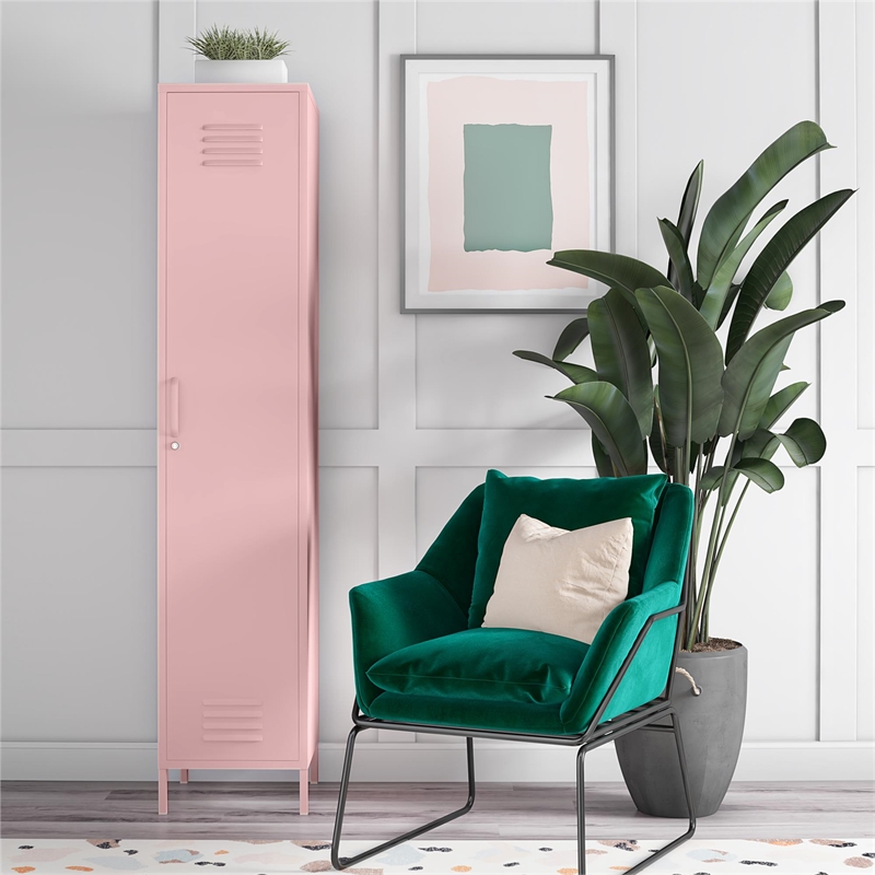 Novogratz Cache 1-Door Tall Metal Locker Style Storage Cabinet in Bashful Pink