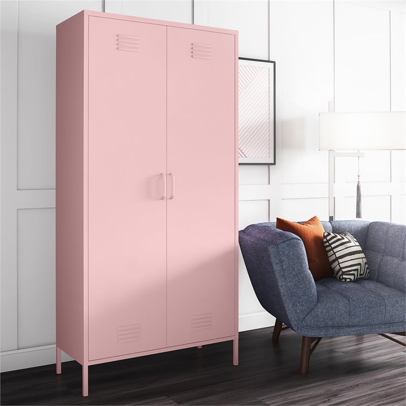Novogratz Cache 2-Doors Tall Metal Locker Style Storage Cabinet in Bashful Pink