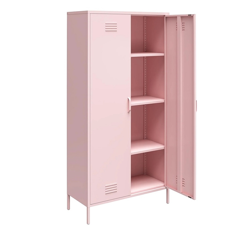 Novogratz Cache 2-Doors Tall Metal Locker Style Storage Cabinet in Bashful Pink