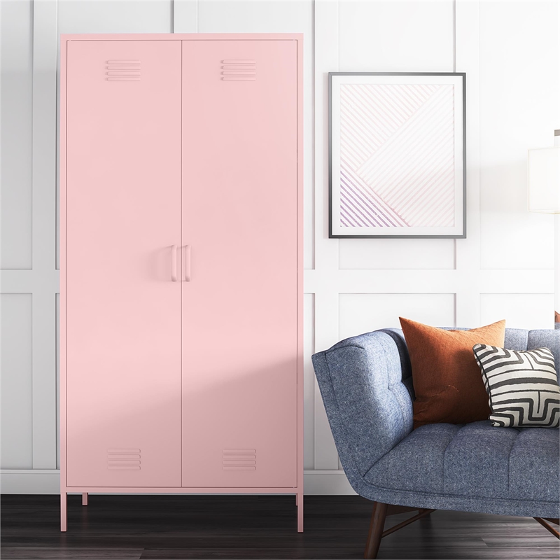 Novogratz Cache 2-Doors Tall Metal Locker Style Storage Cabinet in Bashful Pink