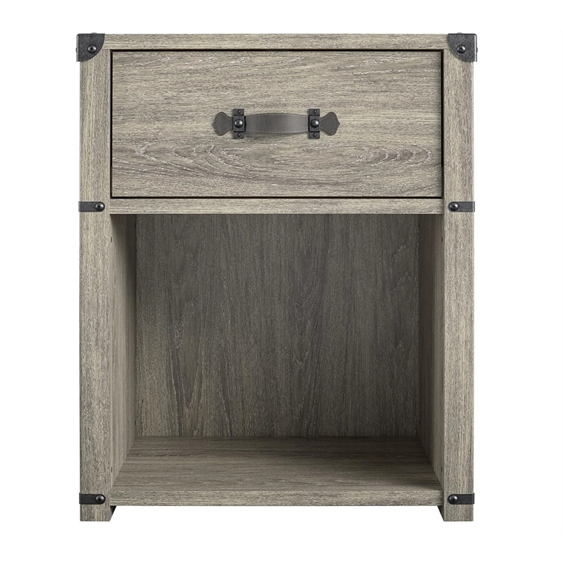 Little Seeds Nova 1-Drawer Nightstand with Leather Drawer Pull in Gray Oak