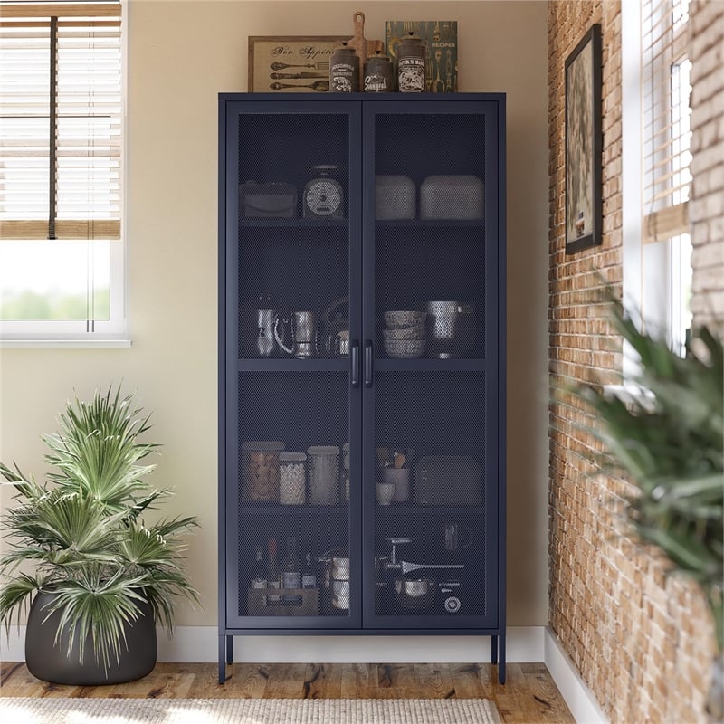 Novogratz Channing 2-Doors Tall Storage Cabinet Mesh Metal Locker in Navy