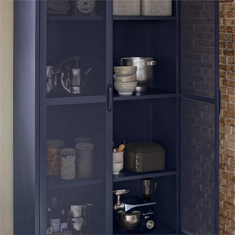 Novogratz Channing 2-Doors Tall Storage Cabinet Mesh Metal Locker in Navy