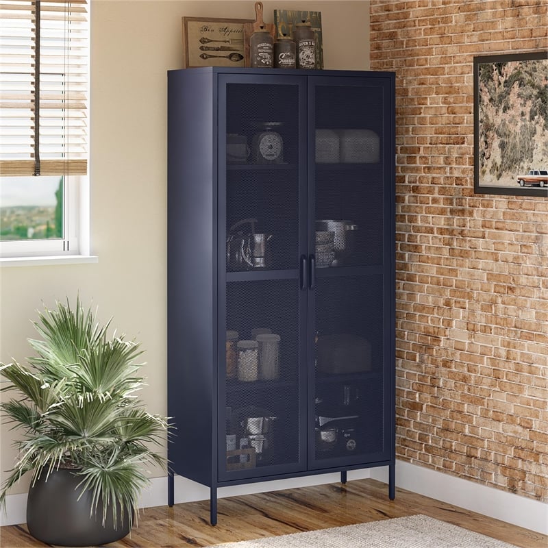 Novogratz Channing 2-Doors Tall Storage Cabinet Mesh Metal Locker in Navy