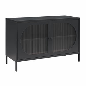 Mr. Kate Luna Short 2 Door Accent Cabinet with Fluted Glass in Black