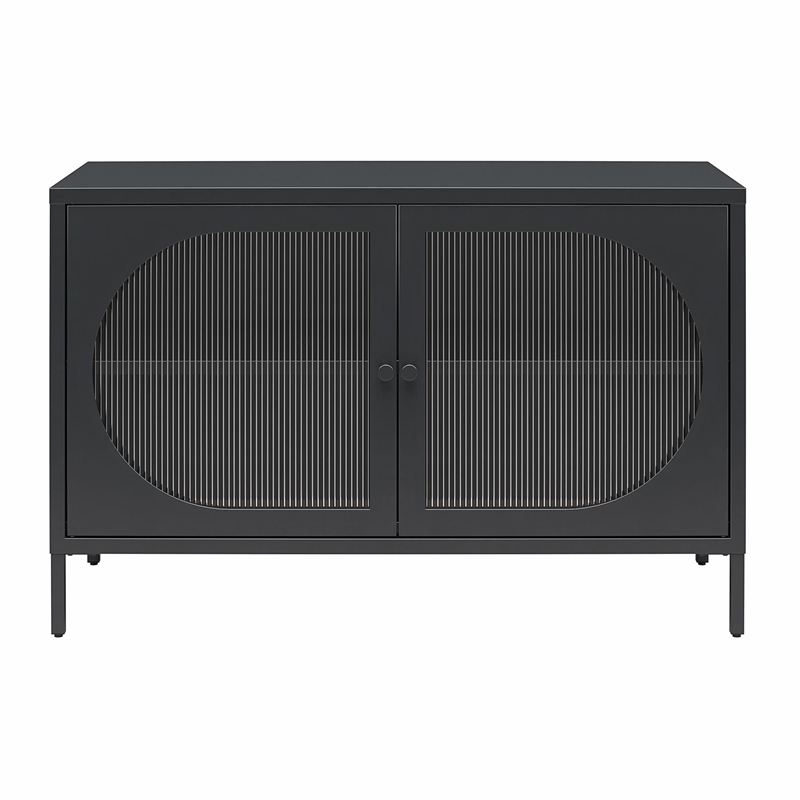 Mr. Kate Luna Short 2 Door Accent Cabinet with Fluted Glass in Black