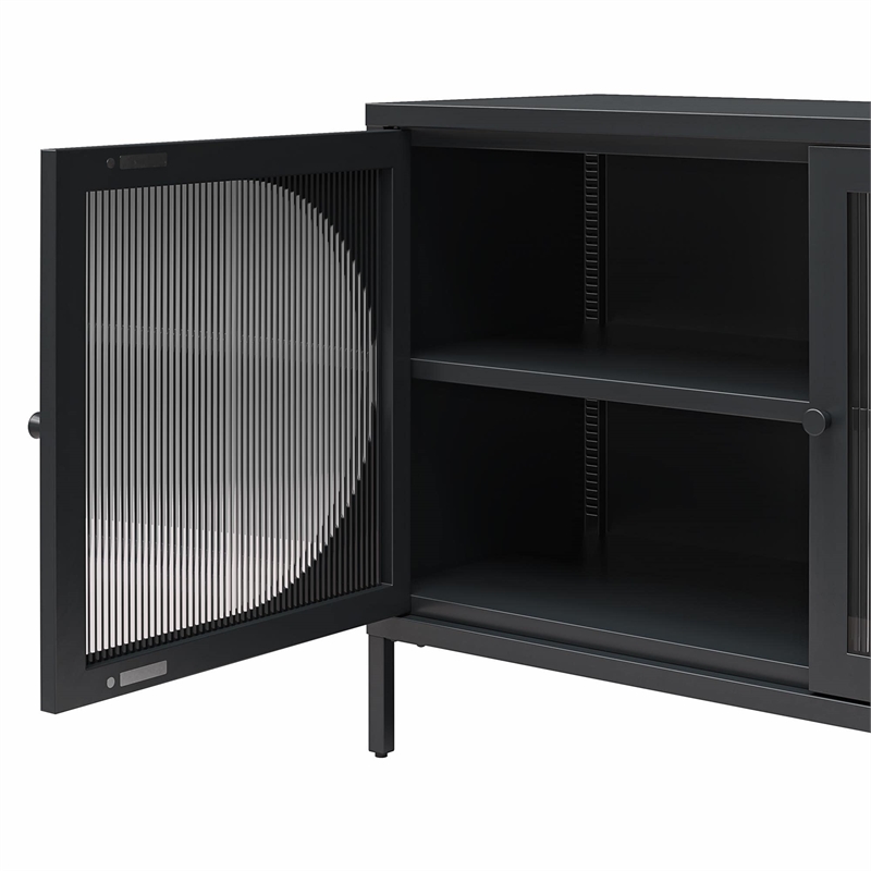 Mr. Kate Luna Short 2 Door Accent Cabinet with Fluted Glass in Black