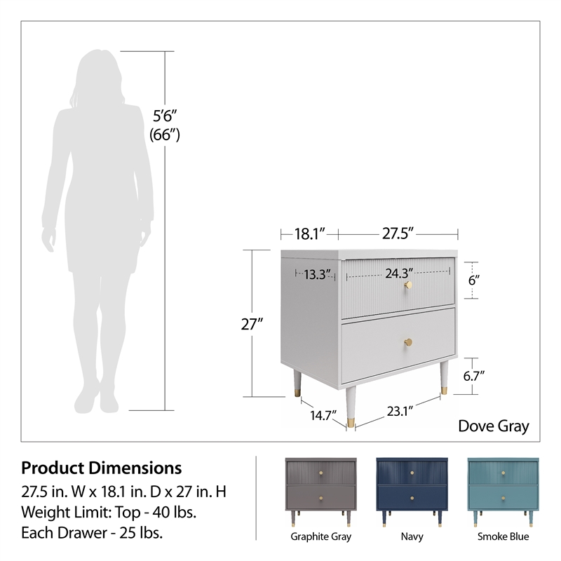 CosmoLiving by Cosmopolitan Elizabeth Nightstand in Dove Gray