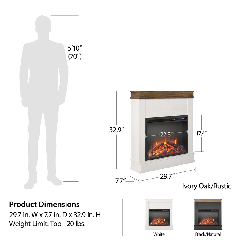 Ameriwood Home Mateo Electric Fireplace w/ Mantel & Touchscreen Display in White