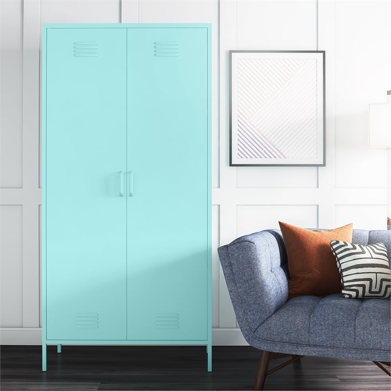 Novogratz Cache 2 Door Tall Metal Locker Style Storage Cabinet in Mint