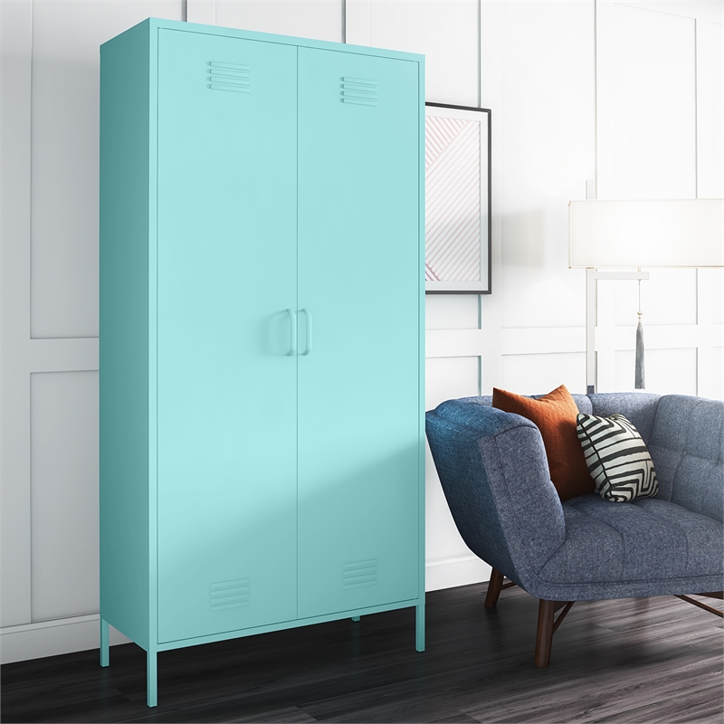 Novogratz Cache 2 Door Tall Metal Locker Style Storage Cabinet in Mint