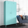 Novogratz Cache 2 Door Tall Metal Locker Style Storage Cabinet in Mint