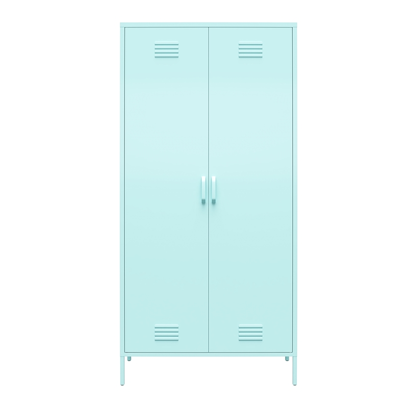 Novogratz Cache 2 Door Tall Metal Locker Style Storage Cabinet in Mint