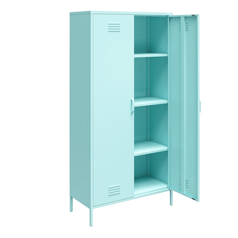 Novogratz Cache 2 Door Tall Metal Locker Style Storage Cabinet in Mint