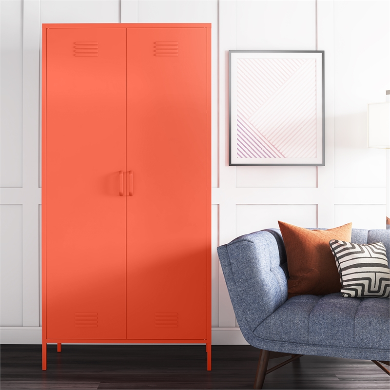 Novogratz 2 Door Tall Metal Locker Style Storage Cabinet in Orange