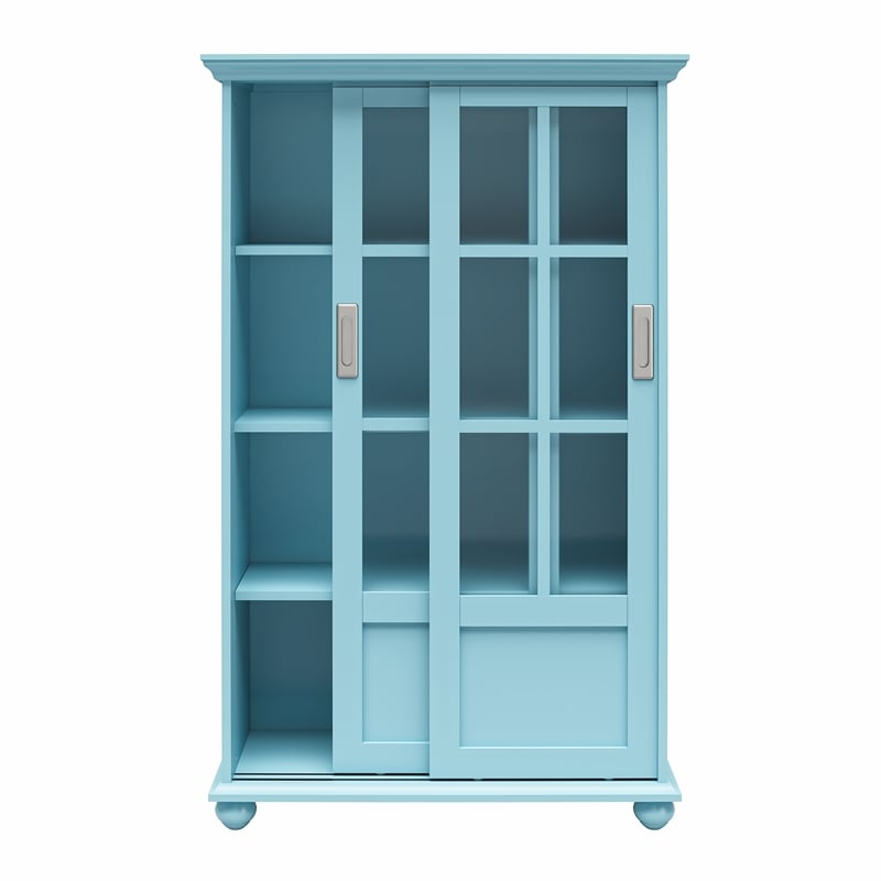 Ameriwood Home Aaron Lane Bookcase with Sliding Glass Doors in Pale Blue