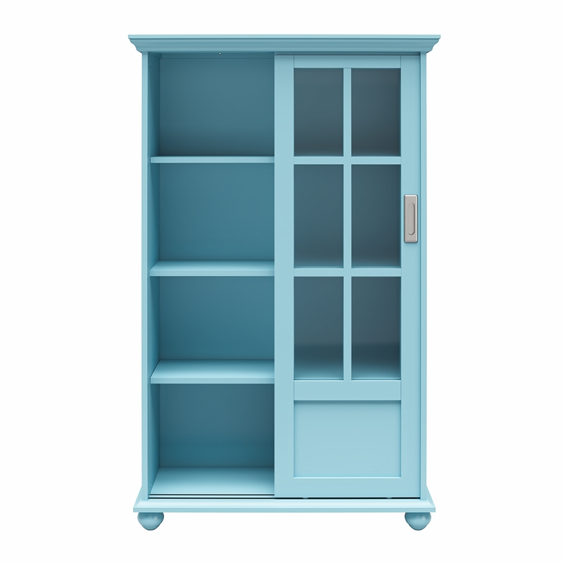 Ameriwood Home Aaron Lane Bookcase with Sliding Glass Doors in Pale Blue