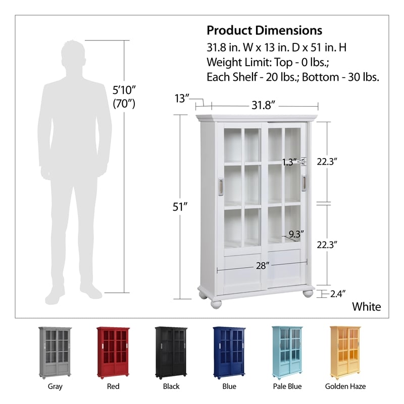 Ameriwood Home Aaron Lane Bookcase with Sliding Glass Doors in Pale Yellow