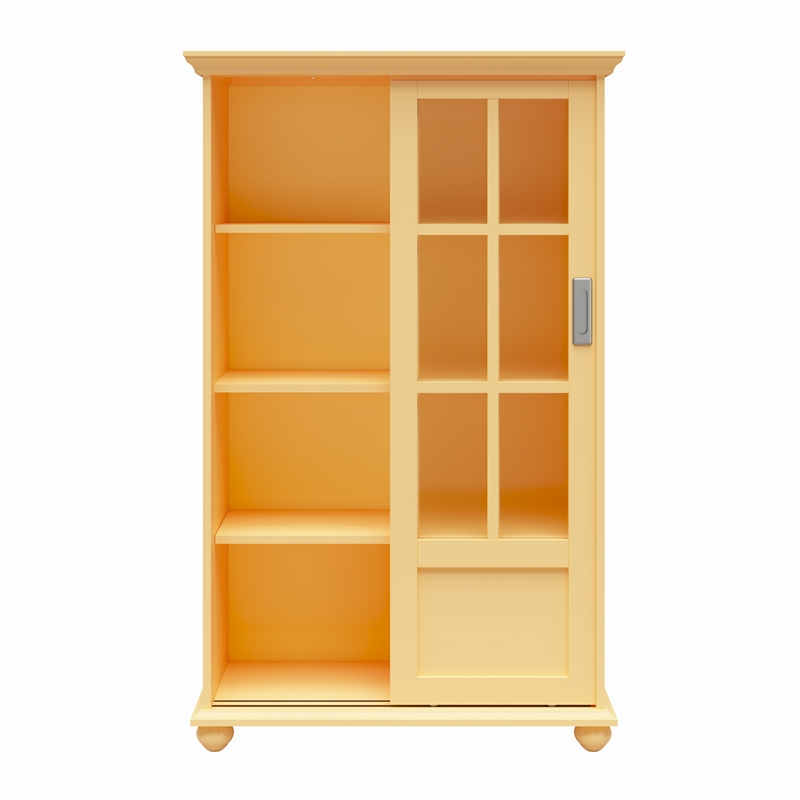 Ameriwood Home Aaron Lane Bookcase with Sliding Glass Doors in Pale Yellow
