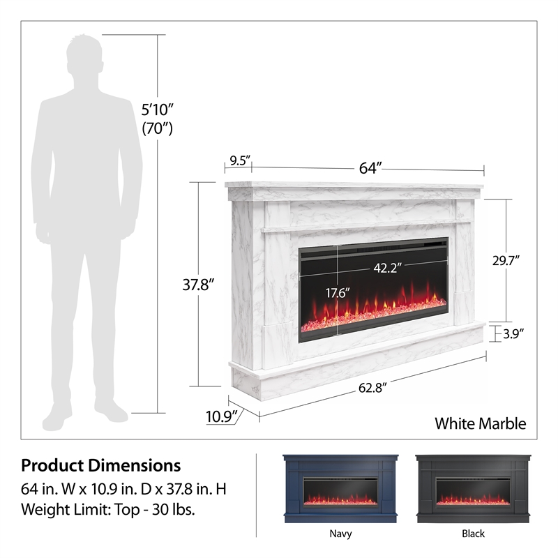 Novogratz Waverly Mantel Electric Fireplace & Crystal Ember Bed in Black