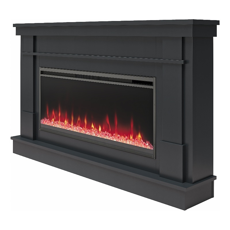 Novogratz Waverly Mantel Electric Fireplace & Crystal Ember Bed in Black