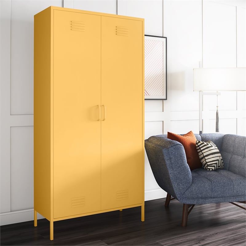 Novogratz 2 Door Tall Metal Locker Style Storage Cabinet in Yellow
