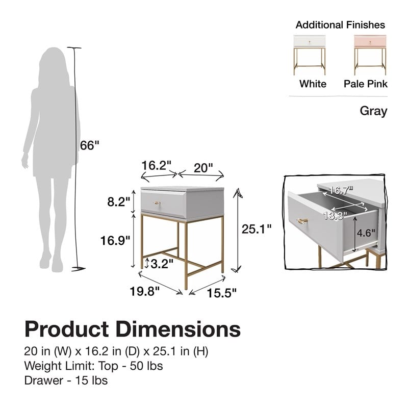 Mr.Kate Effie Nightstand in Pale Pink