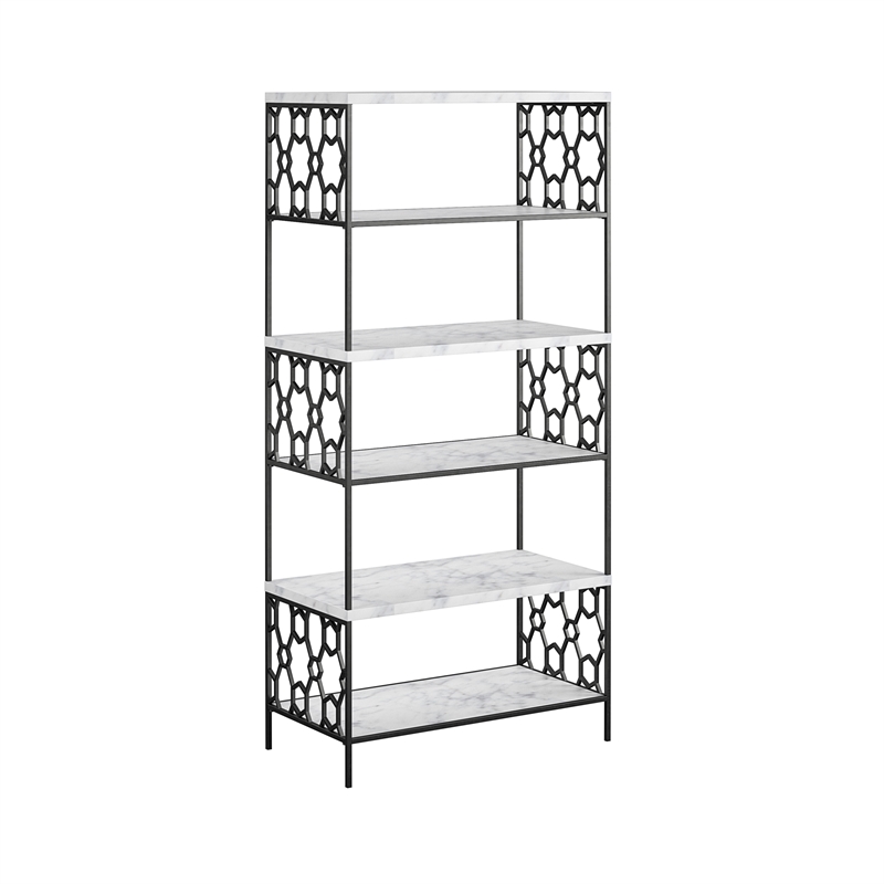 CosmoLiving by Cosmopolitan Ella 5 Shelf Bookcase in White Faux Marble/Black