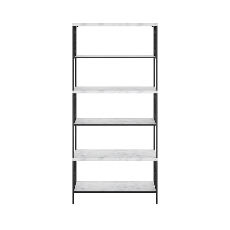 CosmoLiving by Cosmopolitan Ella 5 Shelf Bookcase in White Faux Marble/Black