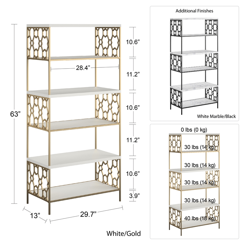 CosmoLiving by Cosmopolitan Ella 5 Shelf Bookcase in White Faux Marble/Black