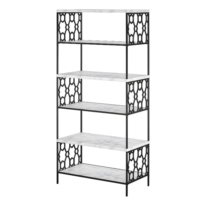 CosmoLiving by Cosmopolitan Ella 5 Shelf Bookcase in White Faux Marble/Black