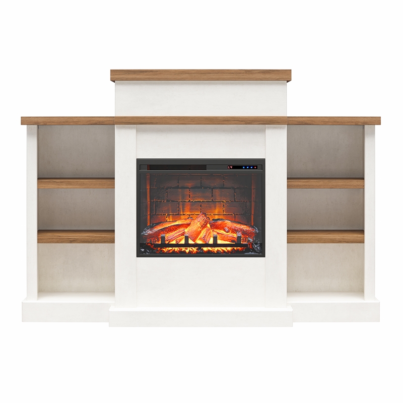 Ameriwood Home Gateswood Electric Fireplace Mantel & Bookcase - Plaster & Walnut